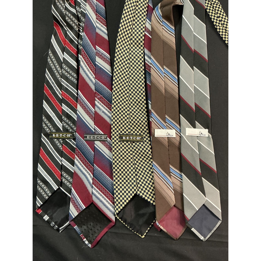 Ketch Mens Necktie Lot of 5 Striped Checkered Silk Blend Ties Multicolor - Picture 2 of 3
